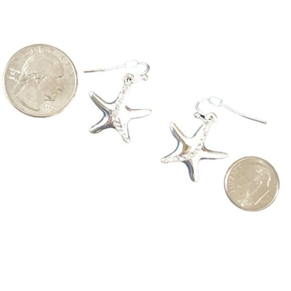 Silver Starfish Crystal Drop Earrings - Picture 5 of 5